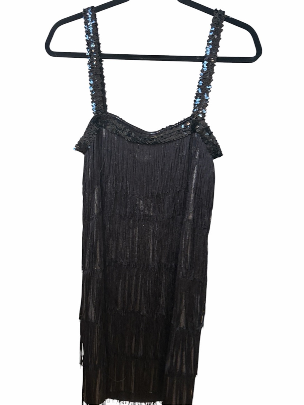 Flapper fringe shimmy dress black medium sequin straps